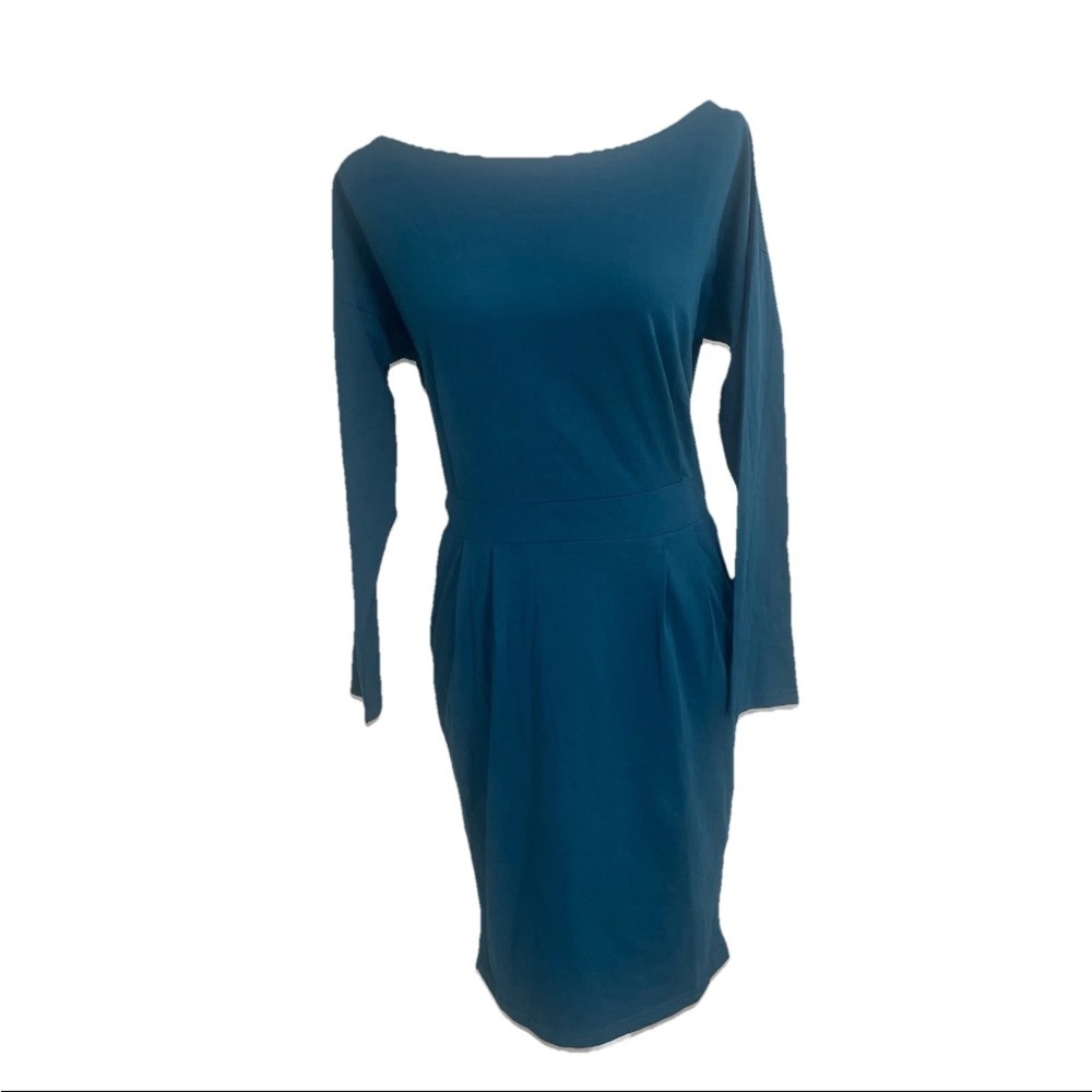 PRETTYGARDEN Bodycon Teal Dress Long Sleeve Dress With Pockets Size M Minimalist